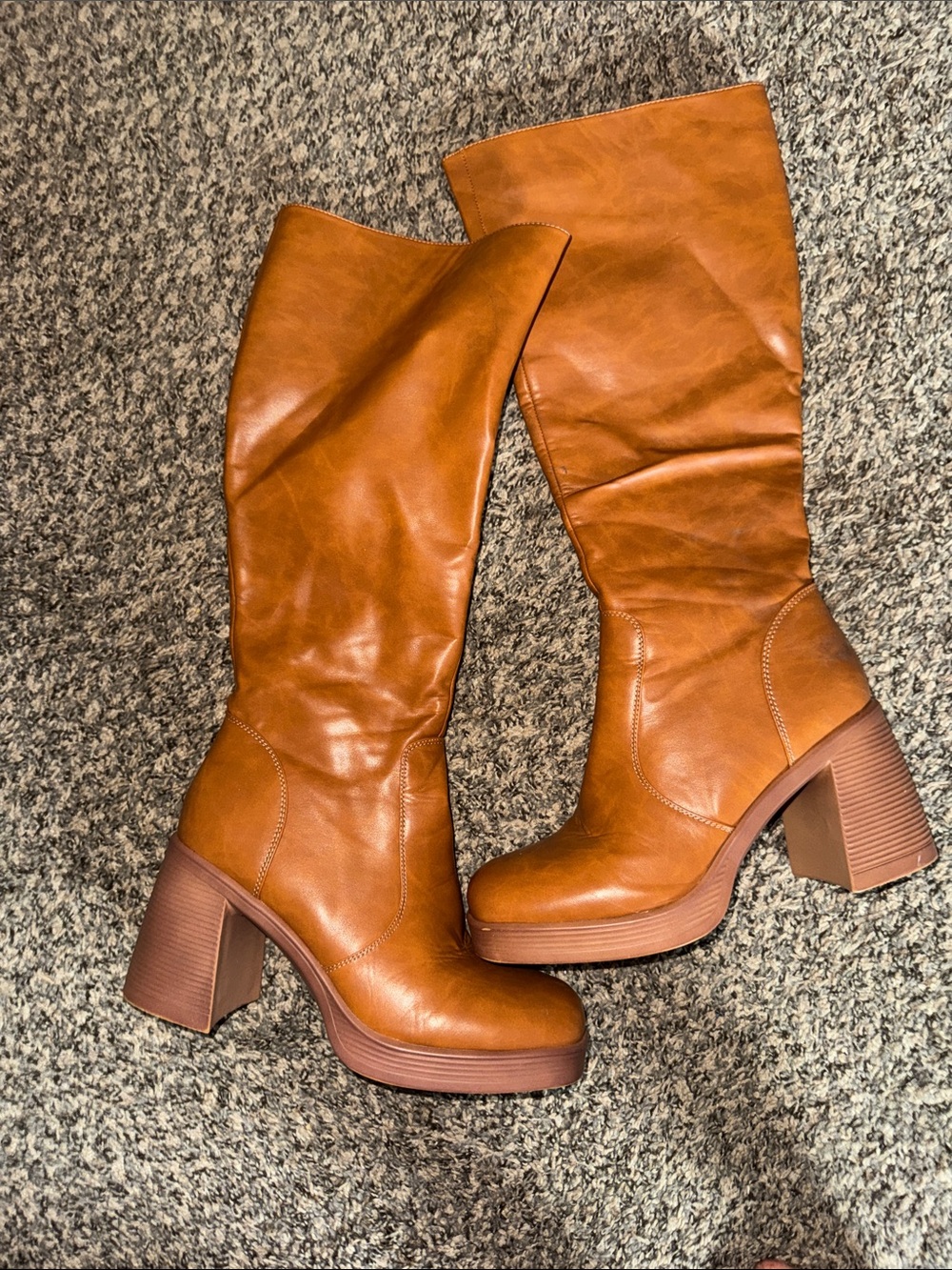 Amazon Women's Tall Platform Heel Boots in Cognac